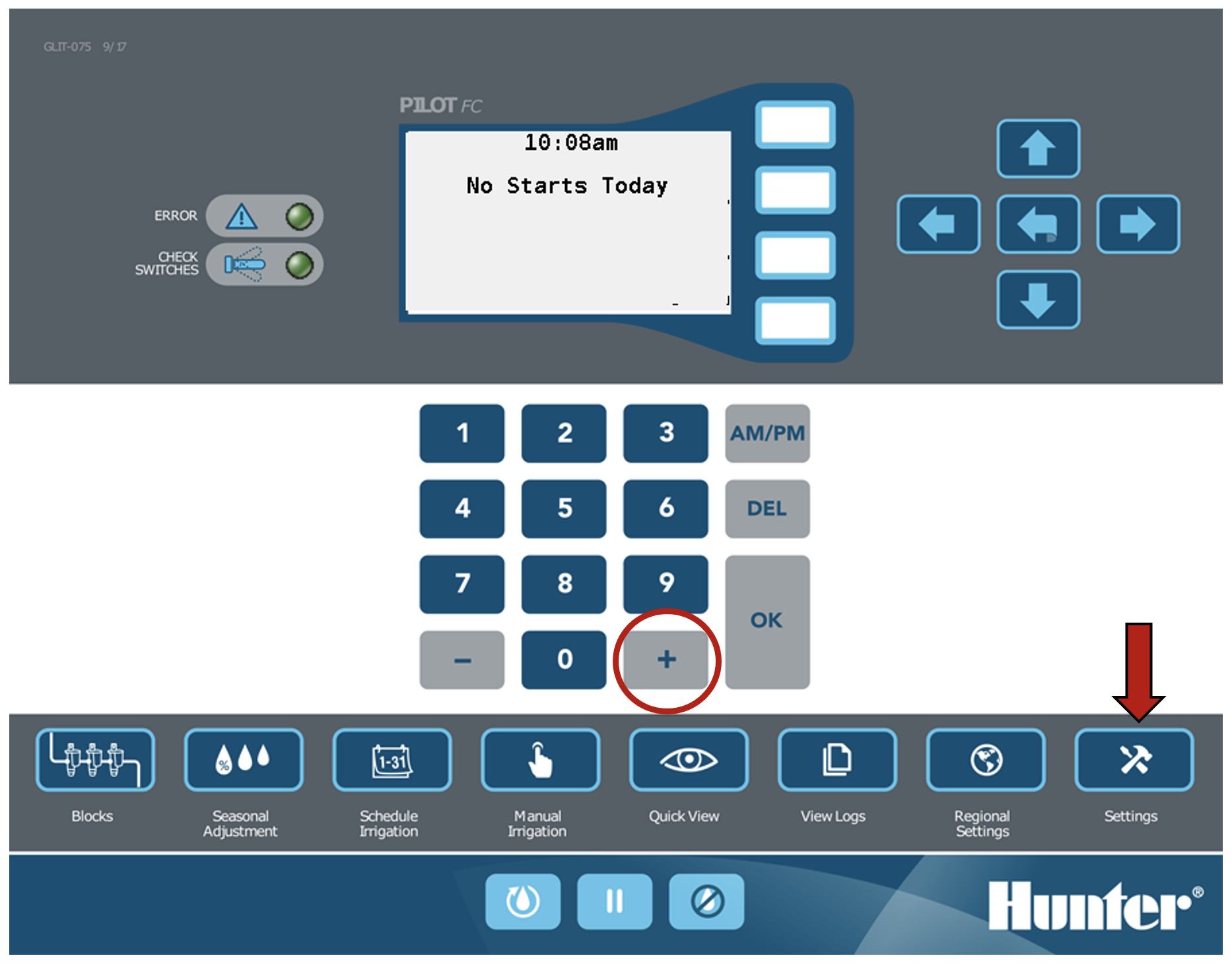 Imagen de la carátula que resalta el botón de configuración y el botón más.