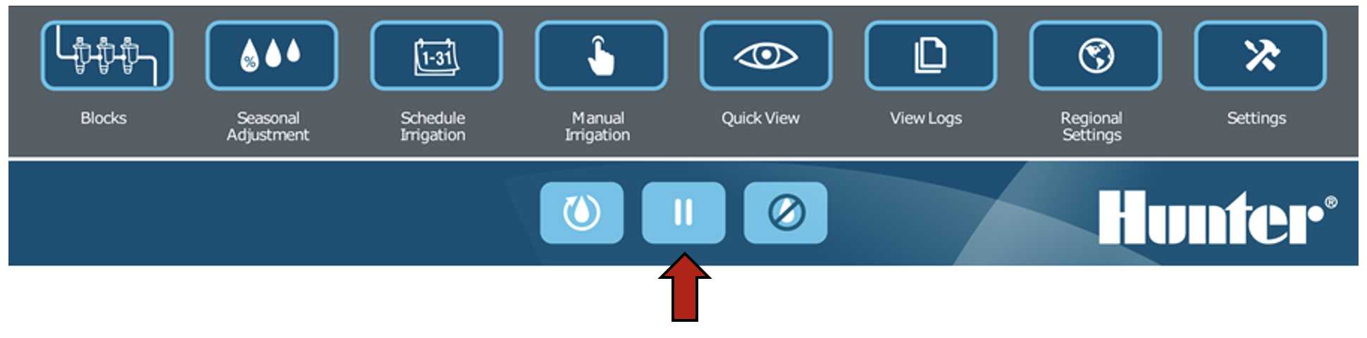 Immagine dell'interfaccia che evidenzia il pulsante Pausa.