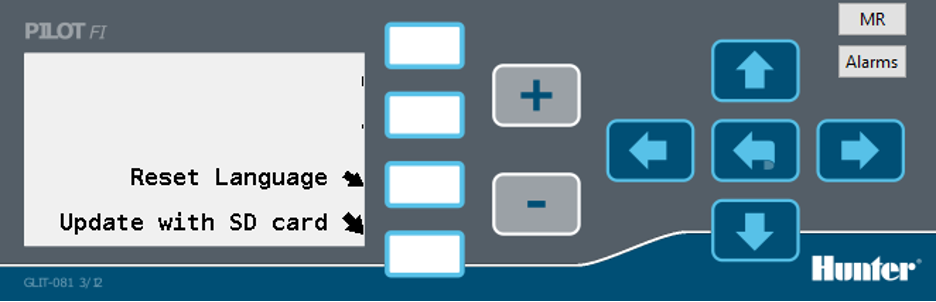 Immagine del menu dell'interfaccia per Aggiornamento con scheda SD.