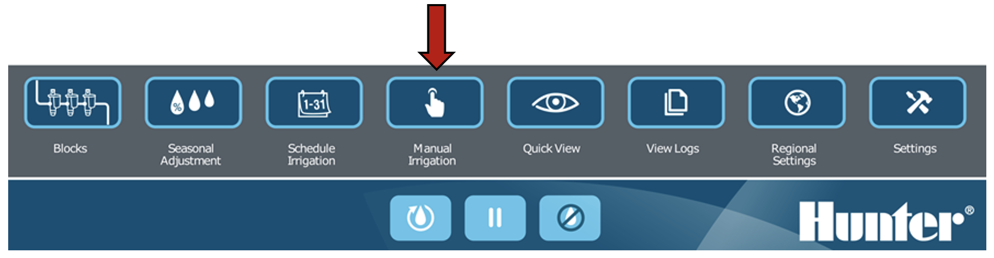 Image de l'interface mettant en évidence le bouton Arrosage manuel.