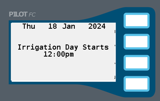 Immagine della schermata che conferma il giorno e l'ora impostati per l'irrigazione.