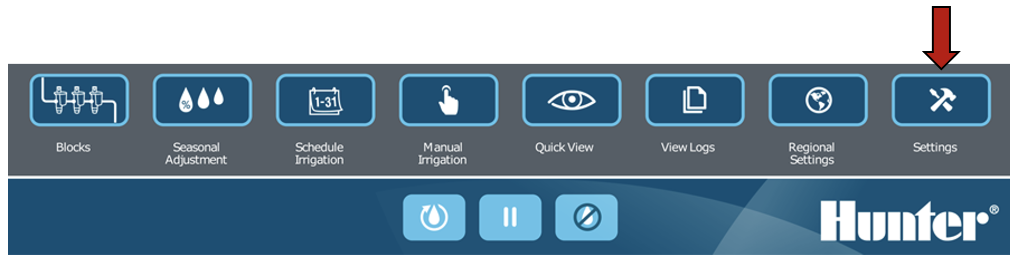 Image de l'interface montrant le bouton Paramètres sélectionné.