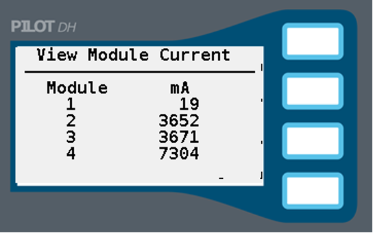 Image de l'écran montrant l'écran d'affichage du courant du module.