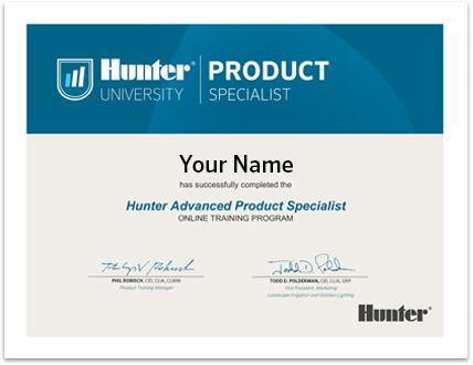 Hunter Advanced Product Specialist Certificate